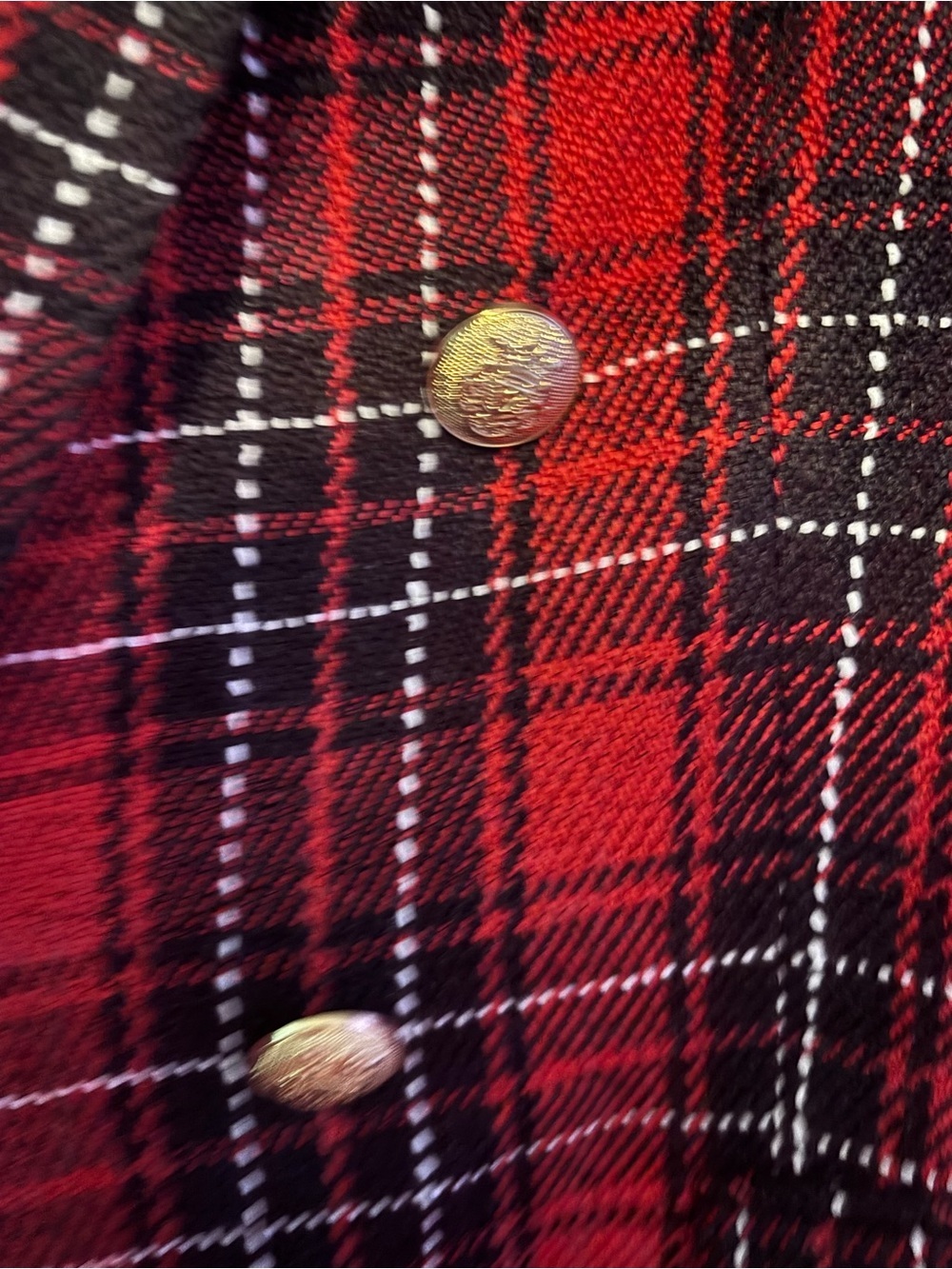 Zara Red Black Tartan Plaid Tweed Double Breasted Blazer Jacket Size Medium - Picture 8 of 12